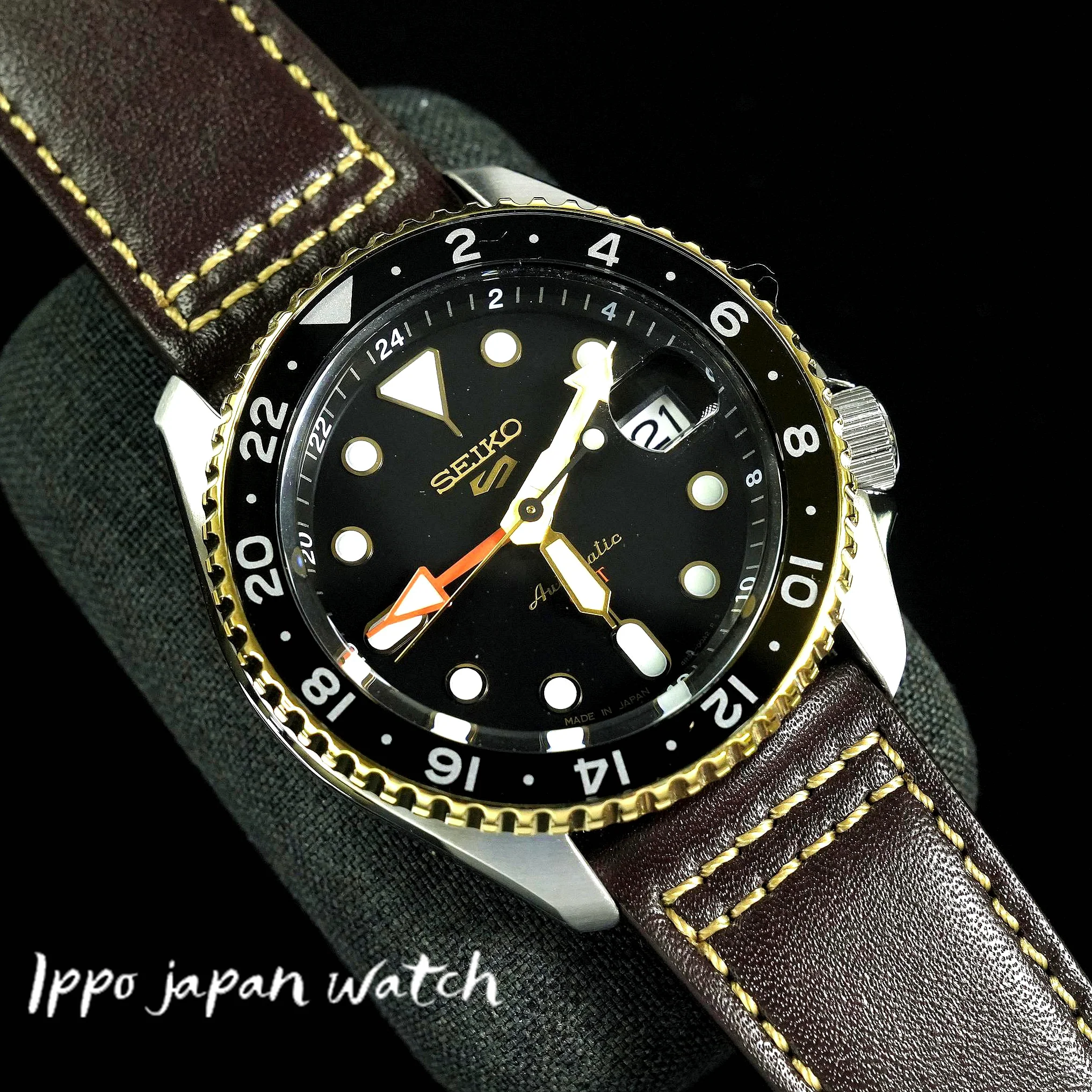 Seiko 5 Sports Automatic Mechanical GMT Men's Leather Strap Watch SBSC020/SSK036J8/SSK036 - Image 2