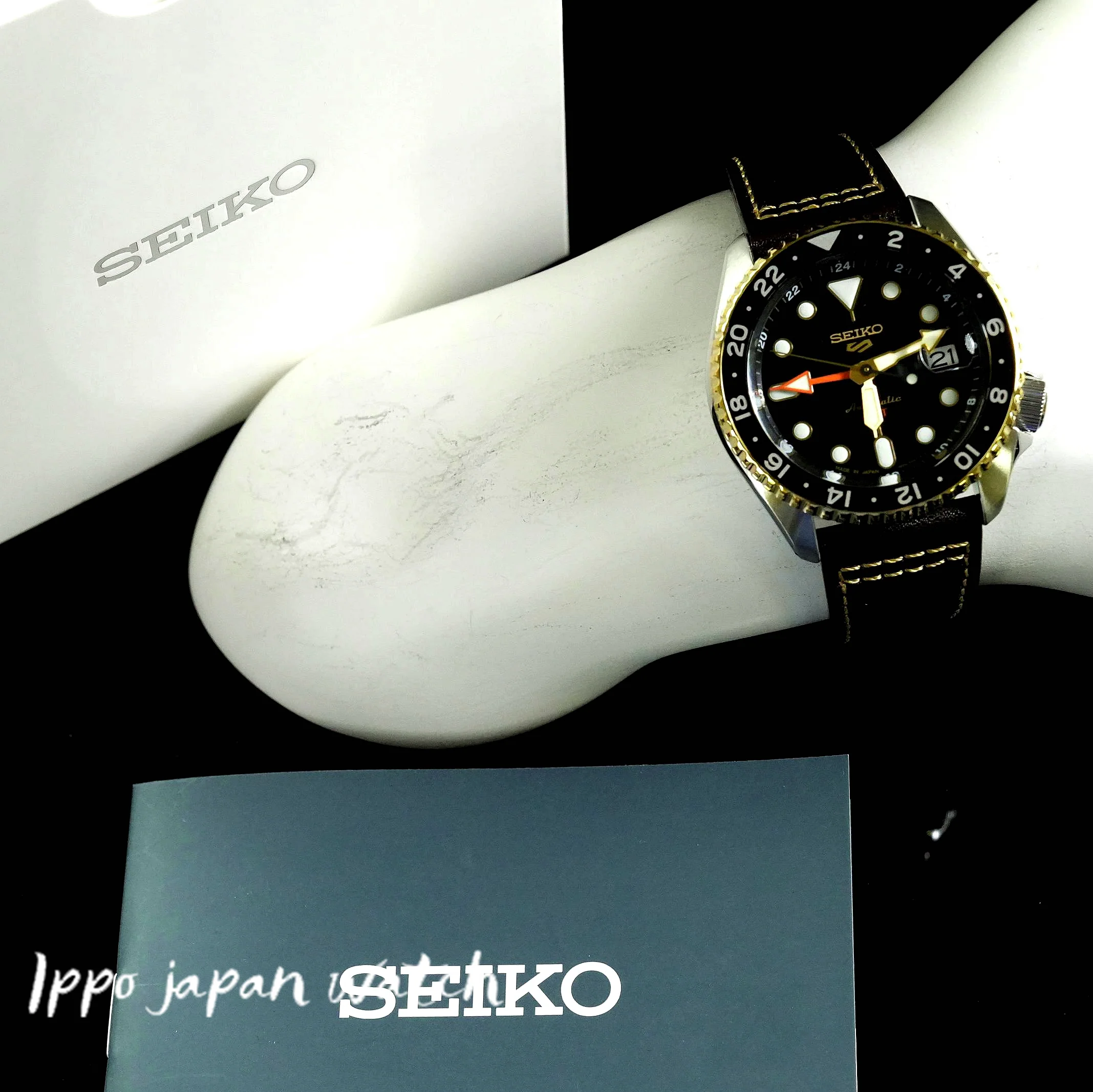 Seiko 5 Sports Automatic Mechanical GMT Men's Leather Strap Watch SBSC020/SSK036J8/SSK036 - Image 5