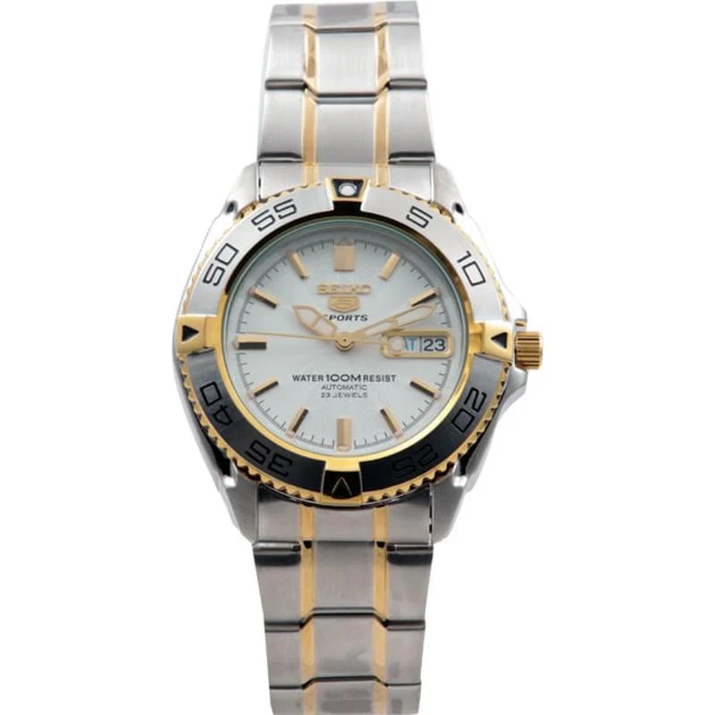 Seiko 5 Sports Automatic Men's Watch SNZB24J1 - White Dial Stainless Steel, Self-Winding, WR 100M