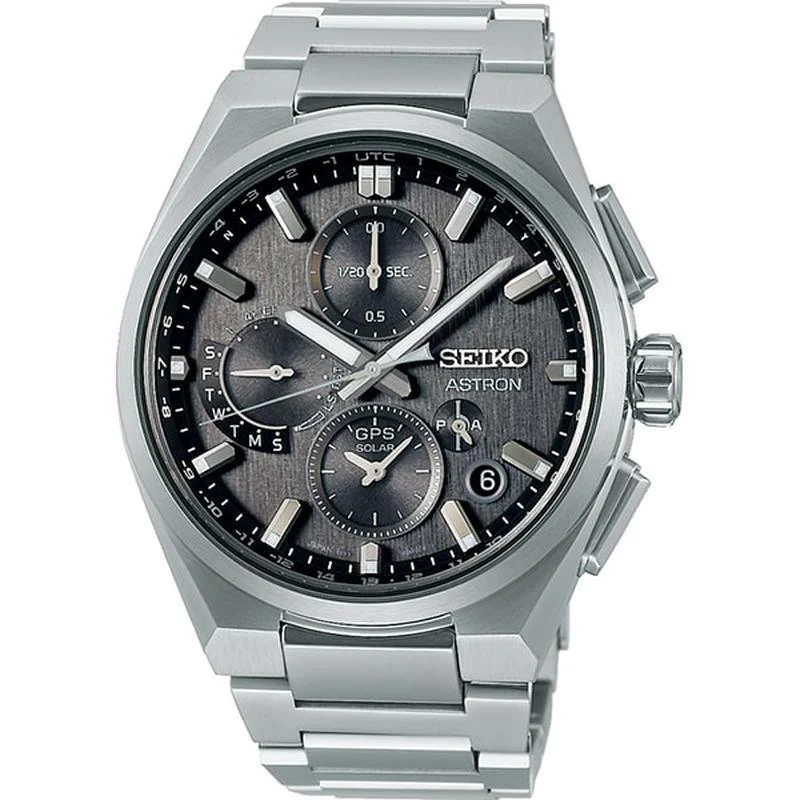 Seiko Men's ASTRON NEXTER Solar GPS Satellite Wave-Correction Dual Time Chronograph with Metal Band SBXC163/SSH163J1