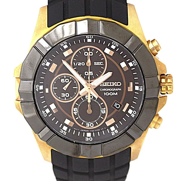 SEIKO SNDD80P1 Chronograph Quartz Watch with IP/PG Finish, Durable Rubber Strap, Men's Design, 1 Year Warranty for Style and Precision