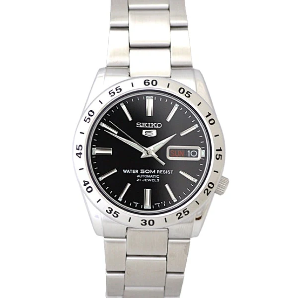 SEIKO SNKE01K1 5 Automatic Movement Black Dial Men's Watch 37mm Water Resistant 5ATM Stainless Steel Bracelet