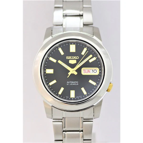 SEIKO SNKK17K1 Men's 5 Automatic Movement Black Dial Stainless Steel Bracelet Watch Water Resistant