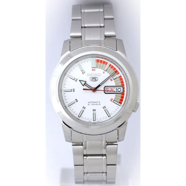 SEIKO SNKK25K1 5 Automatic Movement Red/White Dial Men's Watch with Stainless Steel Bracelet 1 Year Warranty