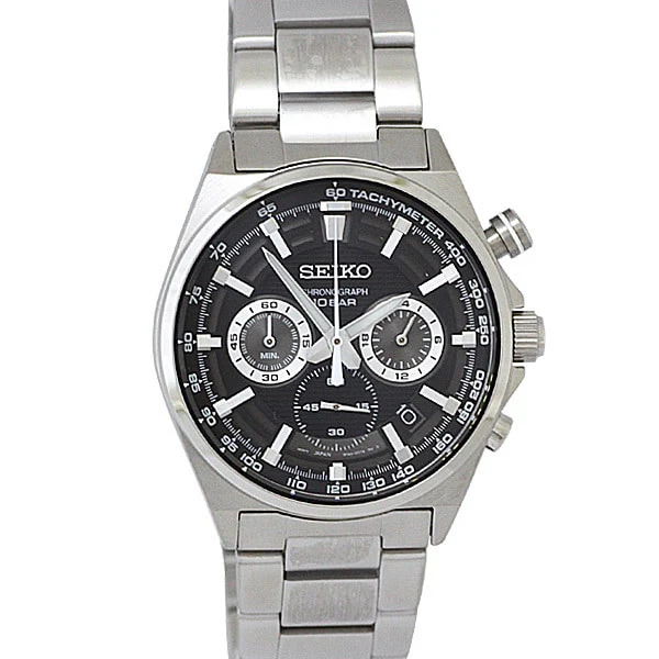 SEIKO SSB397P1 Chronograph Quartz 10BAR Water Resistant Black Dial Stainless Steel Bracelet Men's Watch 41mm