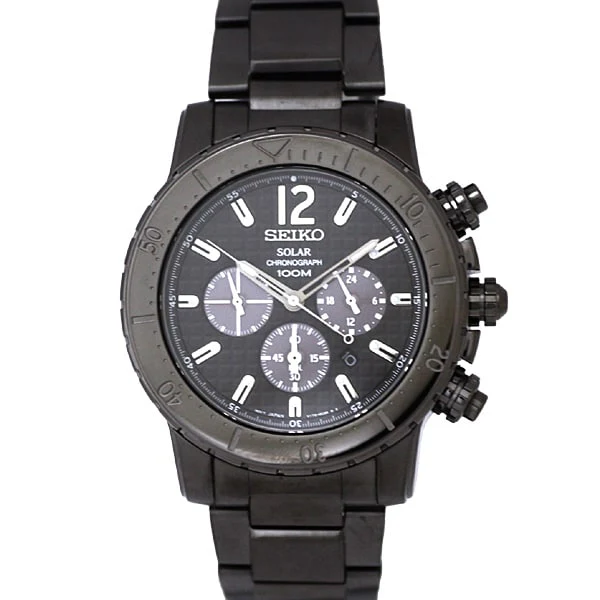 SEIKO SSC225P1 Solar Chronograph Men's Watch with IP Bezel 10BAR Water Resistance and 1 Year Warranty for Stylish Durability
