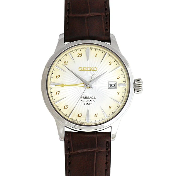 SEIKO SSK041J1 Automatic Silver Dial Leather Band GMT Men's Watch 40.5mm Water Resistant 1-Year Warranty