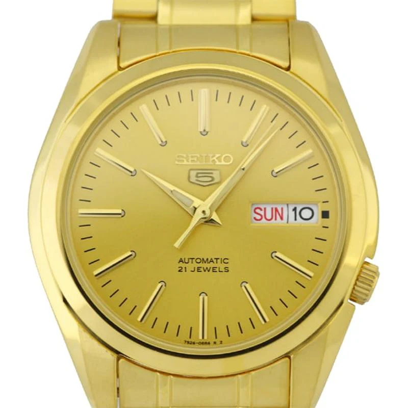 Seiko Stainless Steel Gold Seiko 5 Bracelet Watch SNKL48K1