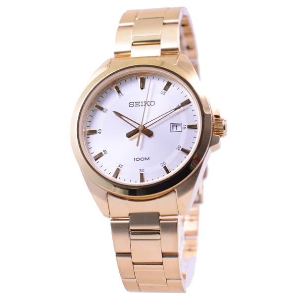 SEIKO SUR212P1 Men's Gold Plated Bracelet Water Resistant 100m Classic Design Quartz Watch