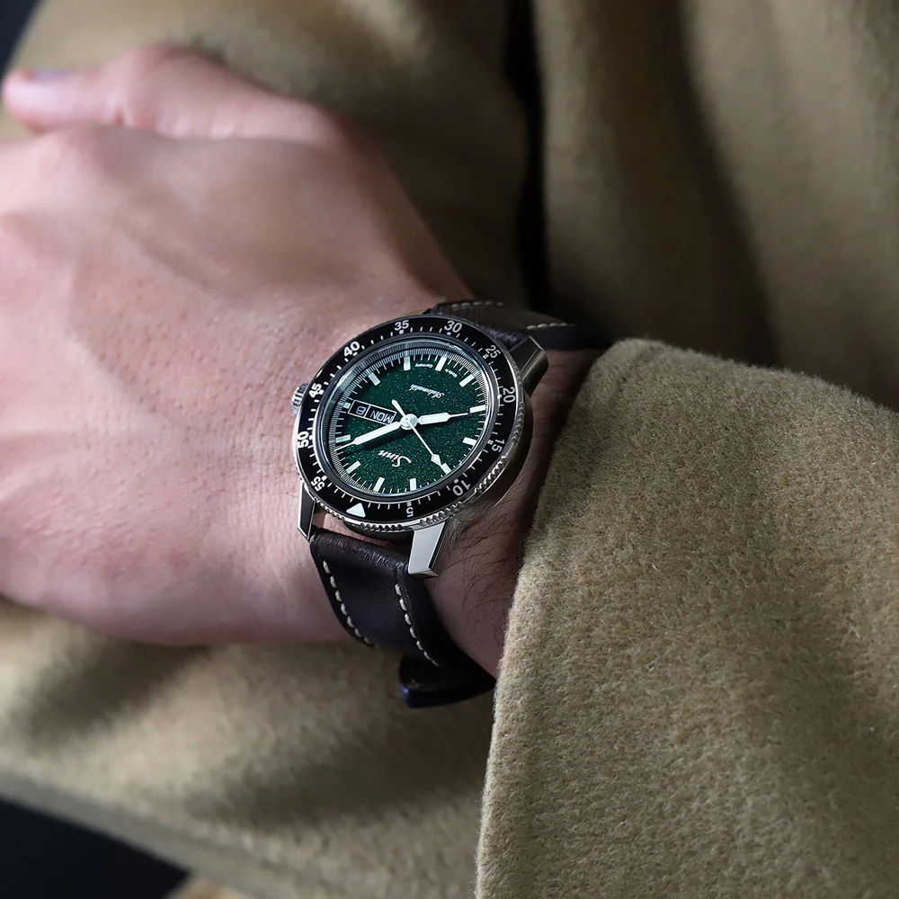 Sinn 104.ST.SA.IG 104 Series Metallic Green Dial Pilot Watch with Bar Index and Secure Bezel. - Image 2