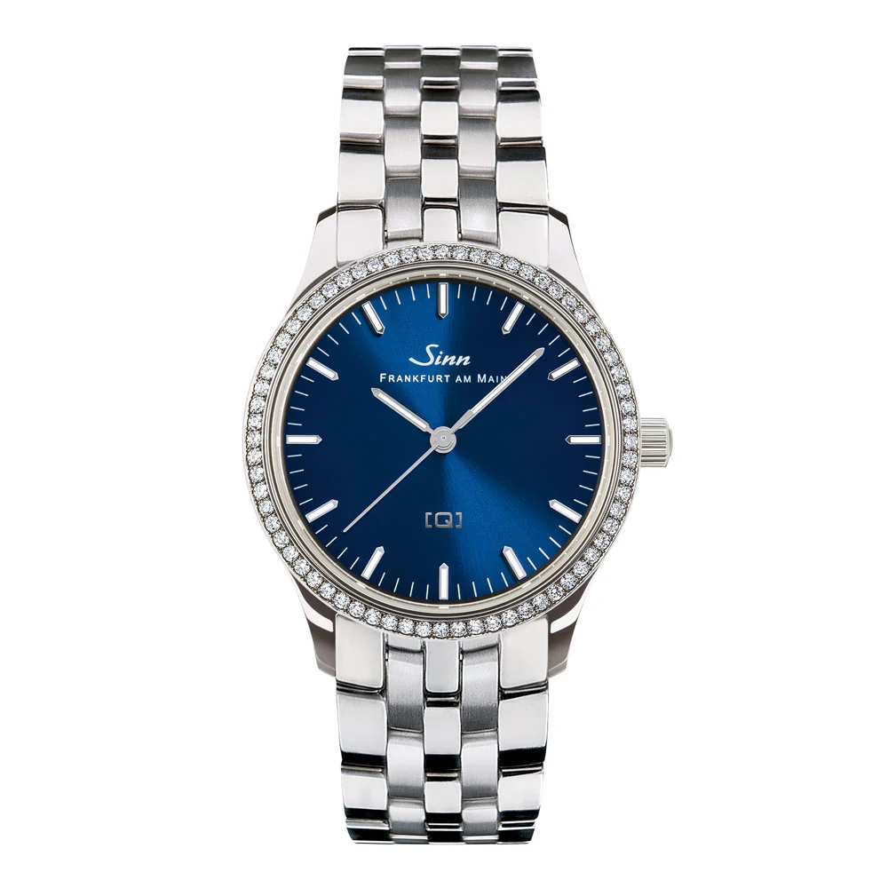 Sinn 434.TW68.WG.B Ladies Watch with 68 Diamond Bezel and Blue Dial, Featuring [Q] Technology for Minimal Electromagneti