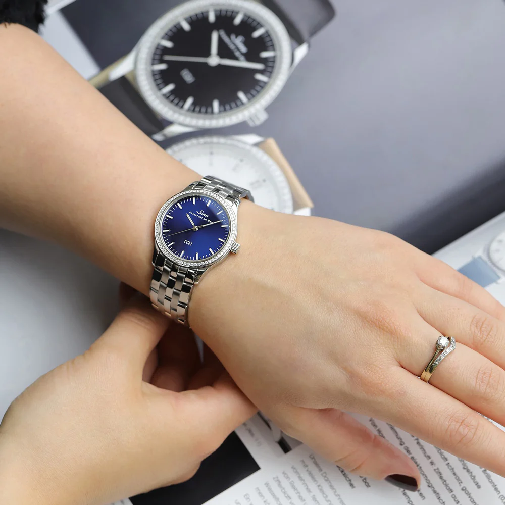 Sinn 434.TW68.WG.B Ladies Watch with 68 Diamond Bezel and Blue Dial, Featuring [Q] Technology for Minimal Electromagneti - Image 2