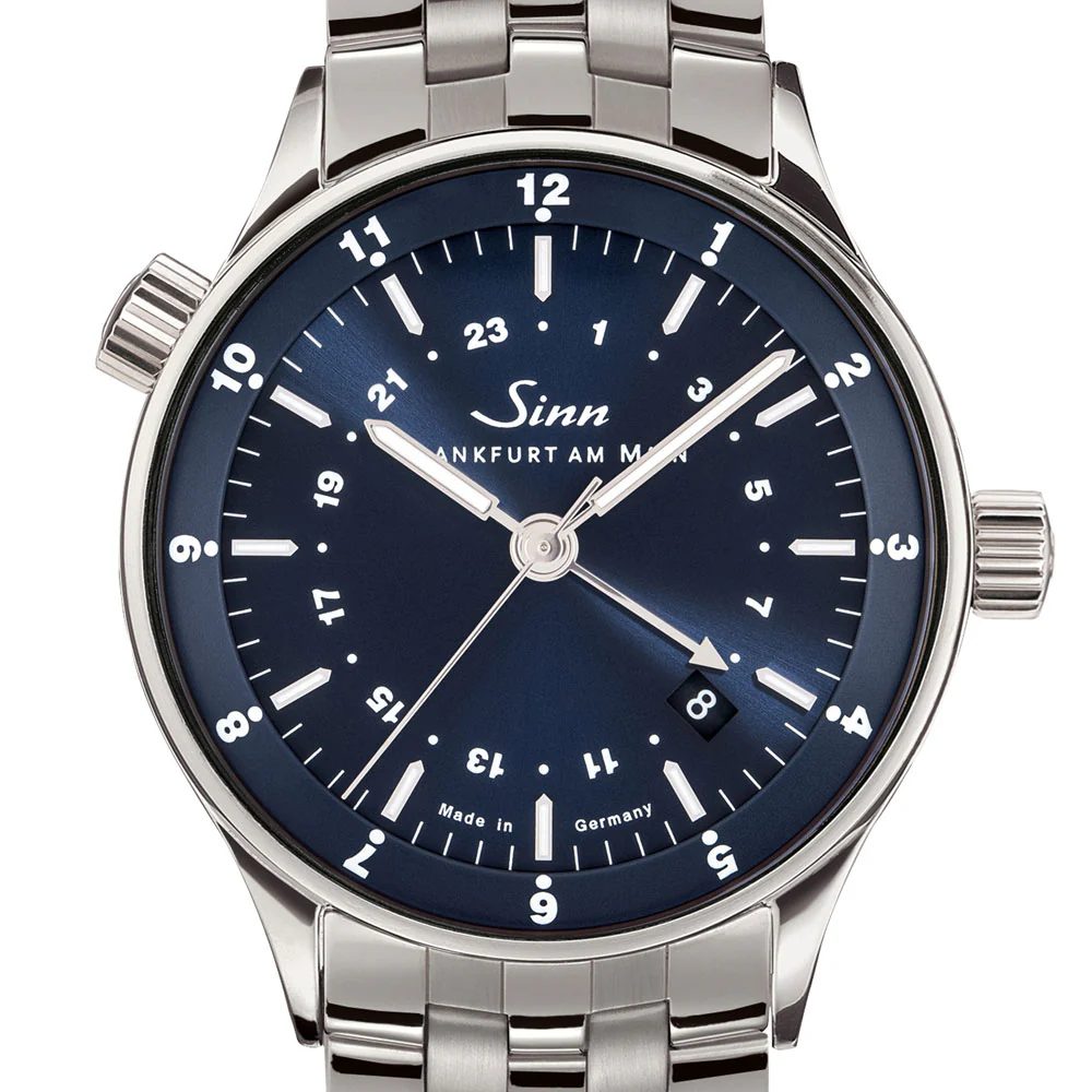 Sinn Frankfurt Financial 6060.B 3-Time Zone Blue Dial Watch with Bull & Bear Rotor Engraving - Image 4