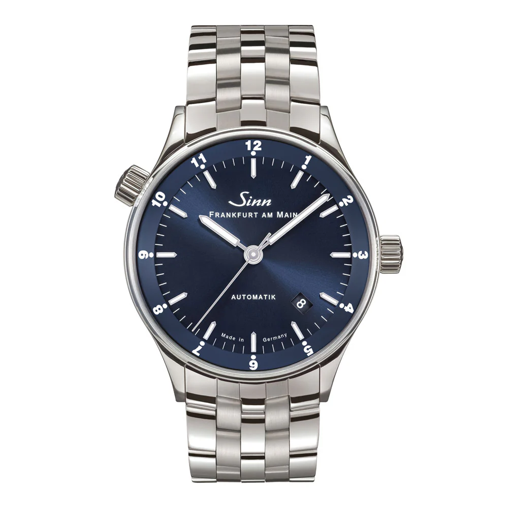 Sinn Frankfurt Financial 6068.B Dual Time Zone Blue Dial Watch with Bull and Bear Rotor Engraving