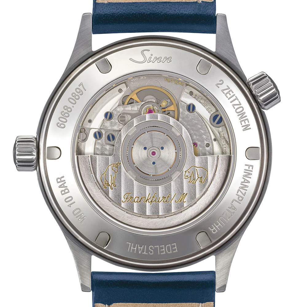 Sinn Frankfurt Financial 6068.B Dual Time Zone Blue Dial Watch with Bull and Bear Rotor Engraving - Image 6