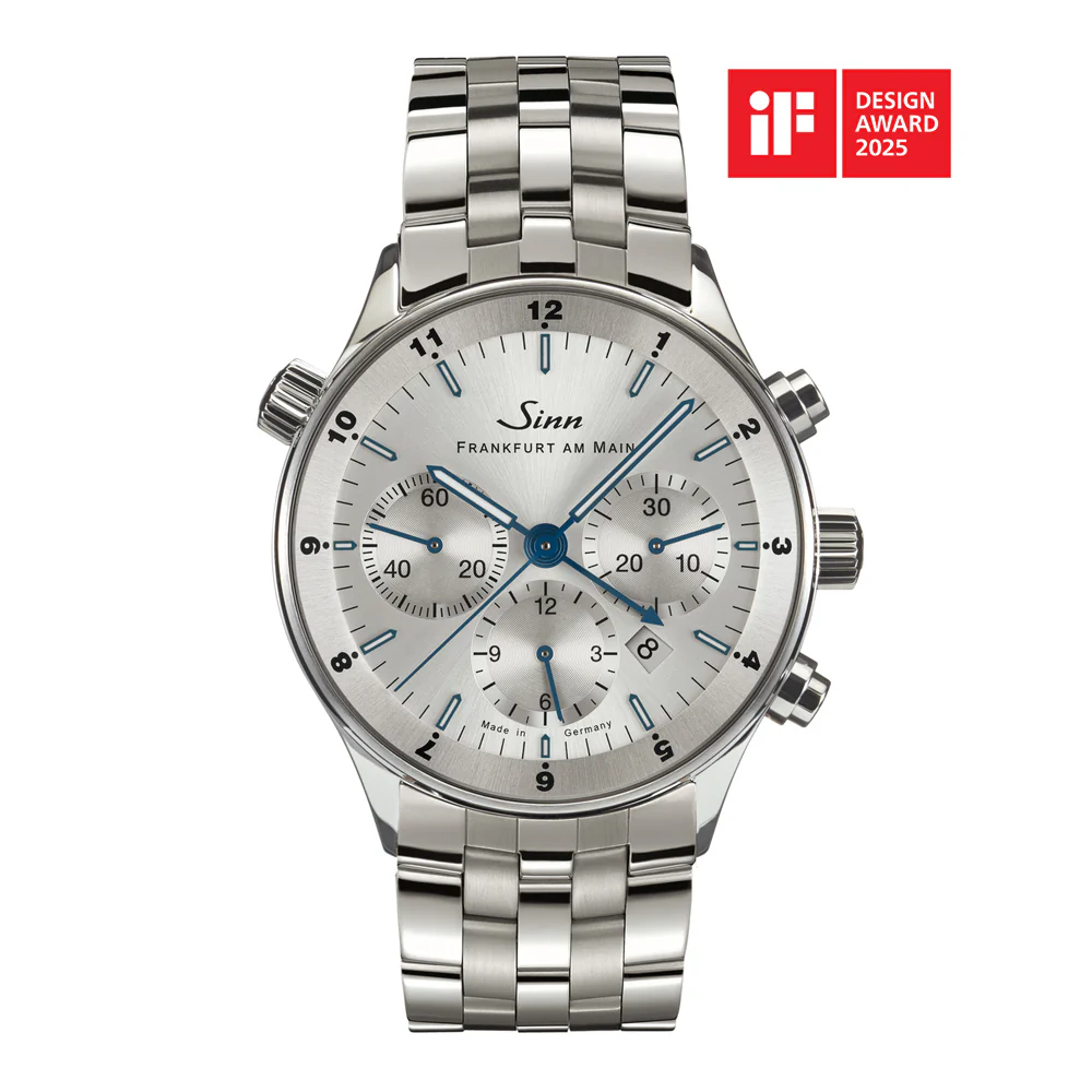 Sinn Frankfurt Financial 6099.JUB Limited Edition Chronograph Silver Dial Blue Accents Watch