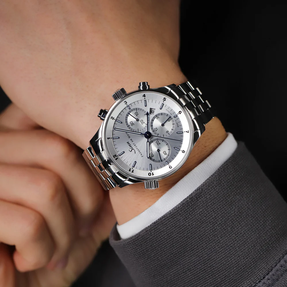 Sinn Frankfurt Financial 6099.JUB Limited Edition Chronograph Silver Dial Blue Accents Watch - Image 2
