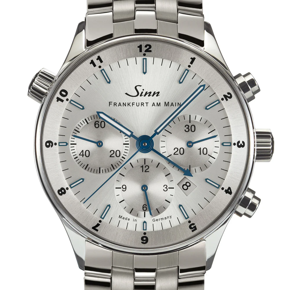 Sinn Frankfurt Financial 6099.JUB Limited Edition Chronograph Silver Dial Blue Accents Watch - Image 3