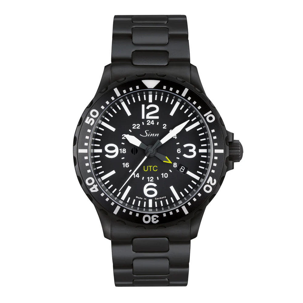 Sinn Pilot 857.S Black Hard Coated Dial Pilot Watch with Dual Time Zone and Fixed Bezel.