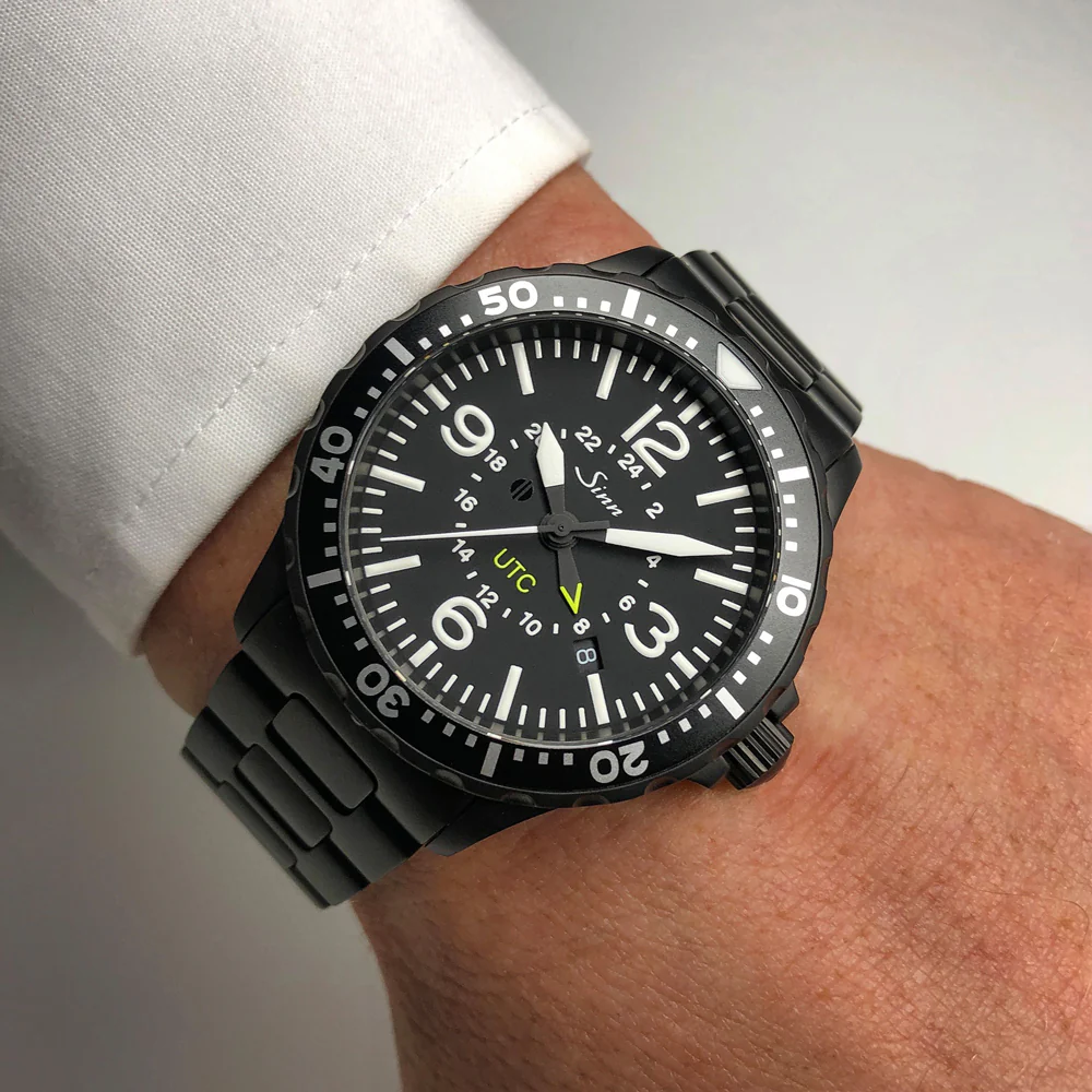 Sinn Pilot 857.S Black Hard Coated Dial Pilot Watch with Dual Time Zone and Fixed Bezel. - Image 2