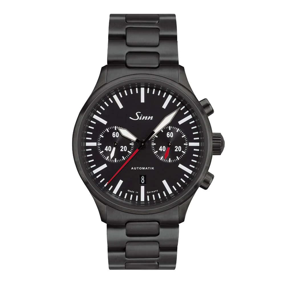 Sinn 936 Limited Edition Chronograph Watch - Bi-Compax Layout, Durable Black Hard Coating, 60-Minute Timer