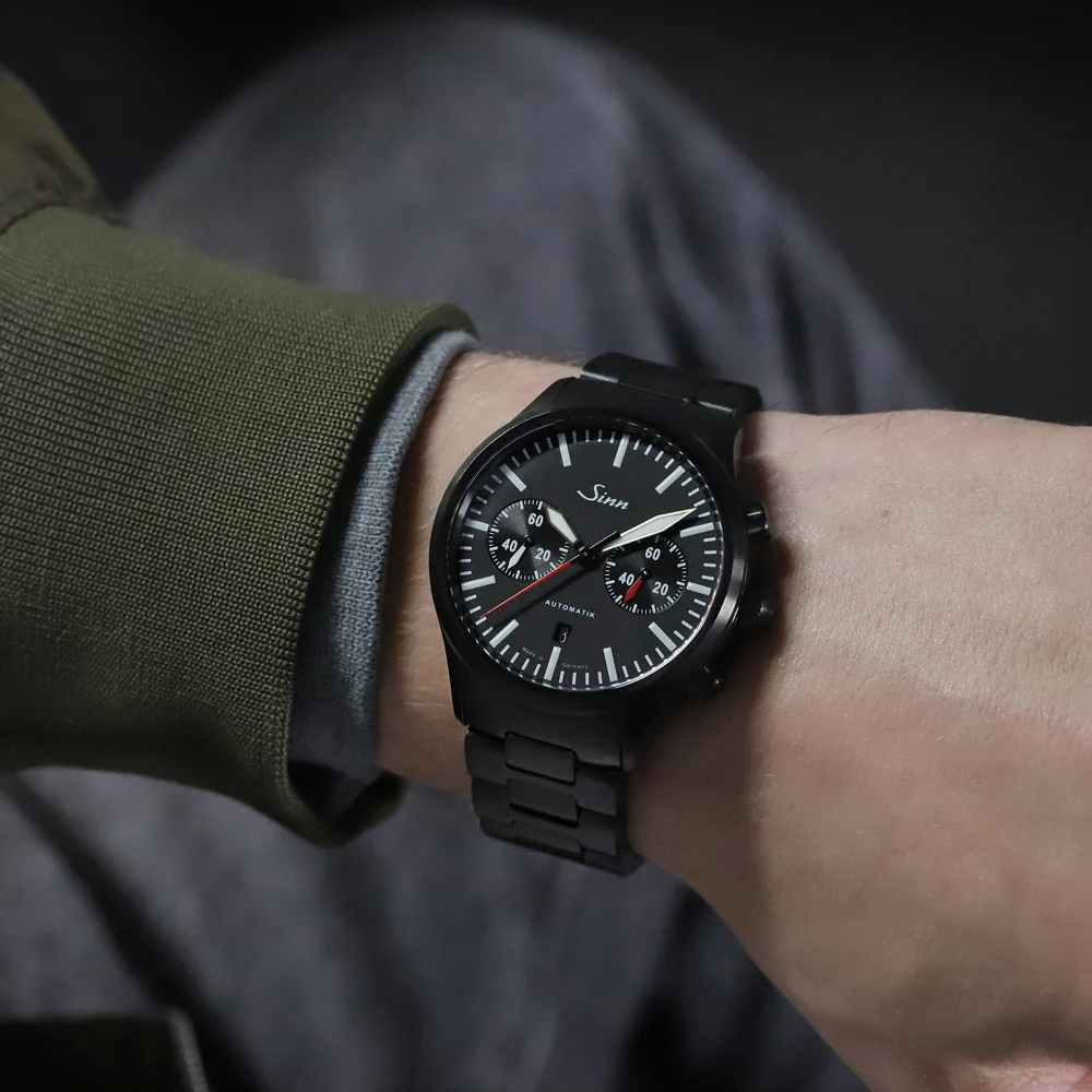 Sinn 936 Limited Edition Chronograph Watch - Bi-Compax Layout, Durable Black Hard Coating, 60-Minute Timer - Image 3