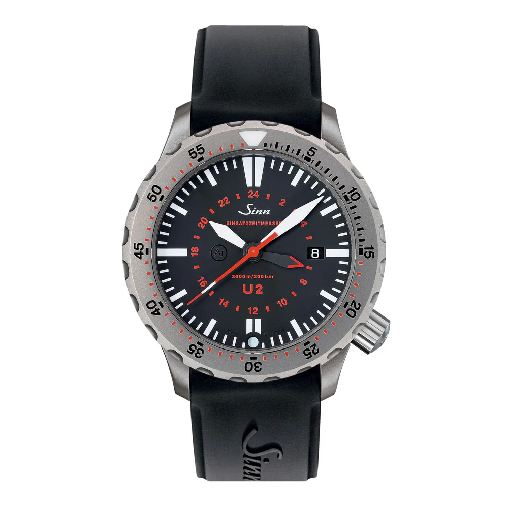 Sinn U2 2000m Waterproof Diver's Watch with Unbreakable Rotating Bezel and Luminous Display