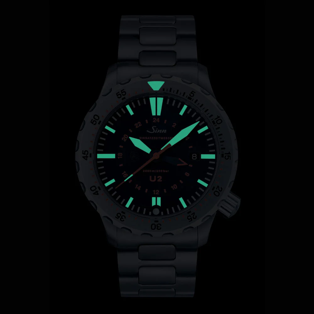 Sinn U2 2000m Waterproof Diver's Watch with Unbreakable Rotating Bezel and Luminous Display - Image 4