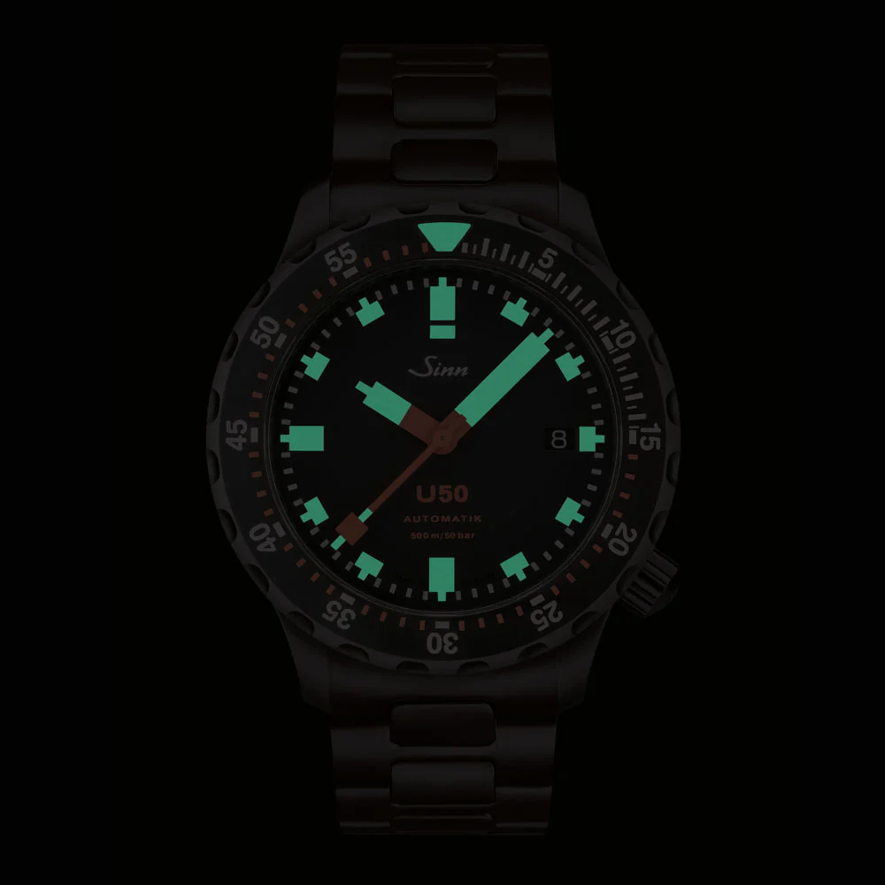 Sinn U50.S 41mm 500m Waterproof Diver's Watch with U-Boat Steel and Durable Rotating Bezel - Image 4