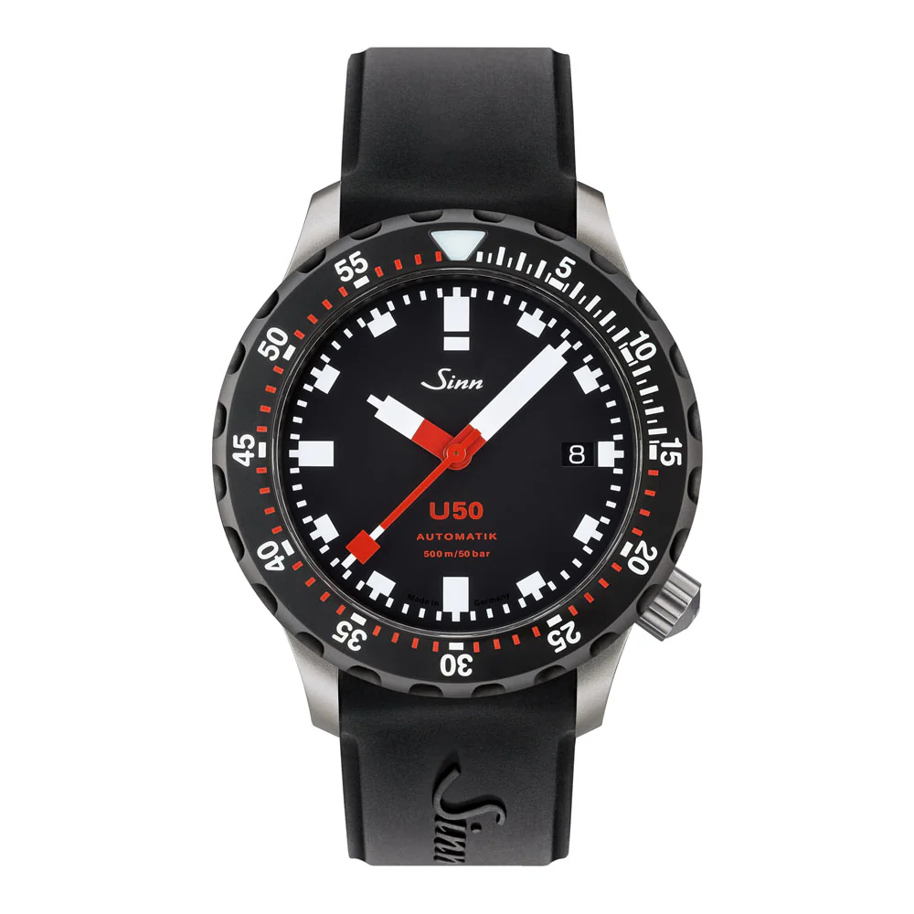 Sinn U50.SDR 41mm 500m Waterproof Diver's Watch with Black Hard Coating and DNV Certification