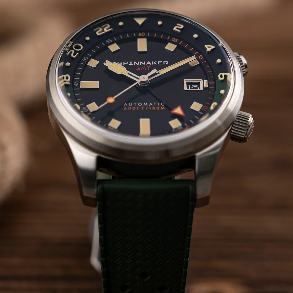 SPINNAKER SP-5121-44 Bradner GMT Automatic 2-Year Warranty Black Green Strap Water Resistant Stylish Design - Image 11