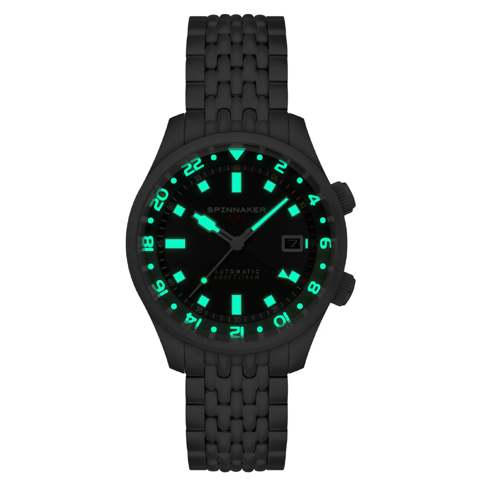 SPINNAKER SP-5121-44 Bradner GMT Automatic 2-Year Warranty Black Green Strap Water Resistant Stylish Design - Image 4