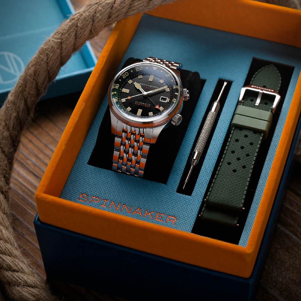 SPINNAKER SP-5121-44 Bradner GMT Automatic 2-Year Warranty Black Green Strap Water Resistant Stylish Design - Image 5