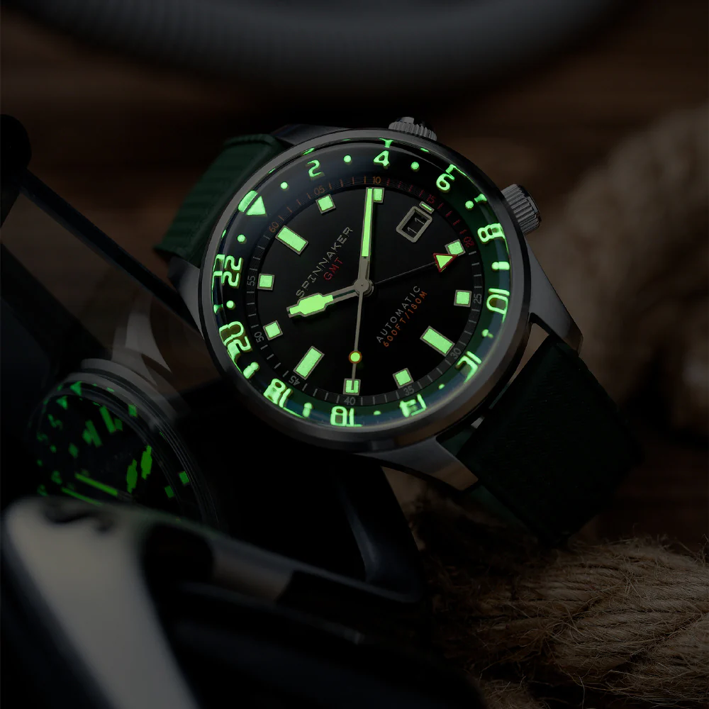 SPINNAKER SP-5121-44 Bradner GMT Automatic 2-Year Warranty Black Green Strap Water Resistant Stylish Design - Image 7
