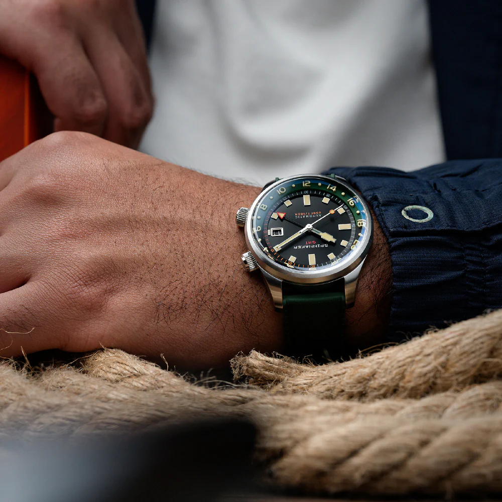 SPINNAKER SP-5121-44 Bradner GMT Automatic 2-Year Warranty Black Green Strap Water Resistant Stylish Design - Image 9