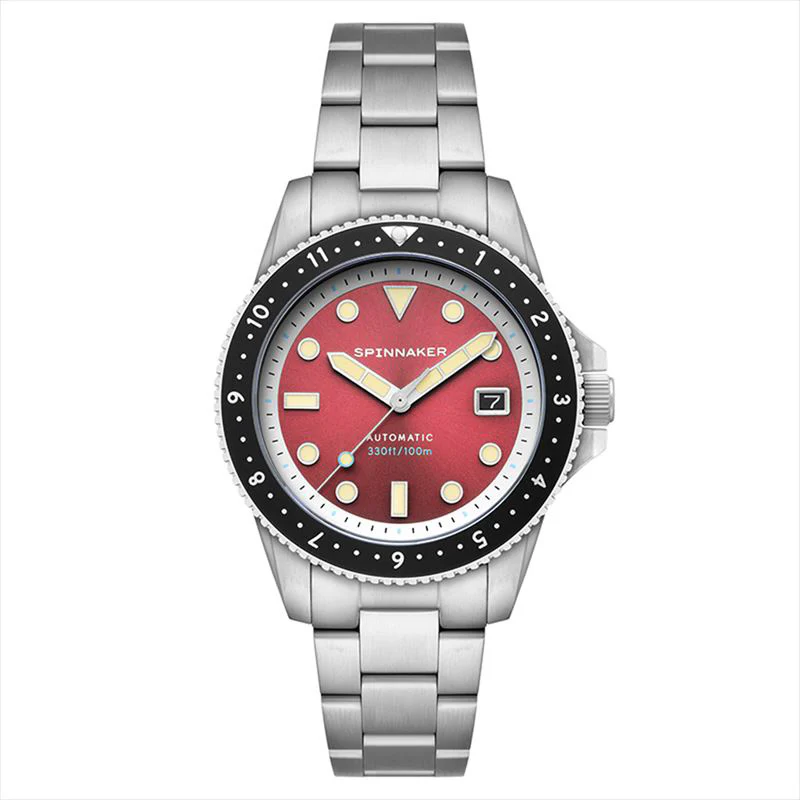 SPINNAKER SP-5136-44 Croft Pioneer 2-Year Warranty Red Stainless Steel Case Water Resistant Automatic Movement