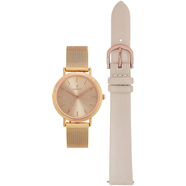 Sun Flame GJC13-BE Stylish Changeable Strap Watch - Japanese Quartz Movement - Water Resistant - Elegant Design