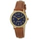Sun Flame HL199-BRG Elegant Women's Quartz Watch Dark Blue Camel Leather Strap Stylish Design Water Resistant