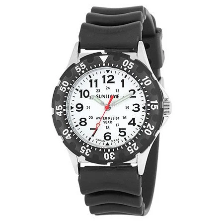 Sun Flame JB4D0003-W Men's Watch Rubber Band Made in Japan Black Dial Water Resistant Stylish Design - Image 3