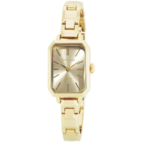 Sun Flame JF4D0004-G Fashion Watch Square Design Made in Japan Gold Finish Stylish and Elegant Timepiece