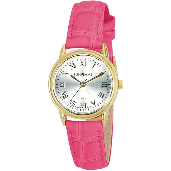 Sun Flame JF4D0007-PI Stylish Japanese Fashion Watch Leather Strap Pink Elegant Design Water Resistant