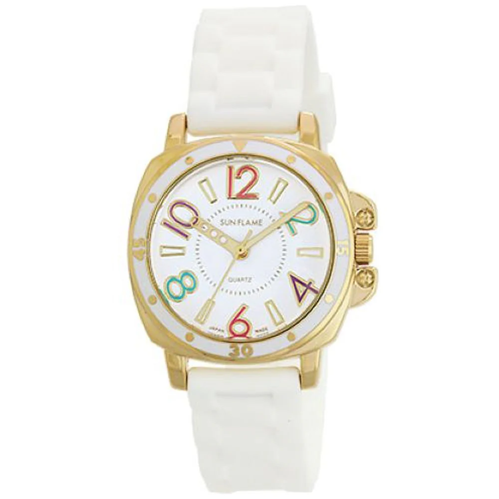 Sun Flame JF4D0008-W Stylish Japanese Watch Silicone Band White Lightweight Water Resistant Fashionable Design