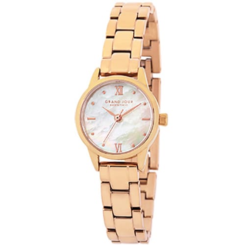 Sun Flame JGAC0012-PG Fashion Watch Made in Tokyo Metal White Mother of Pearl Dial Pink Gold Finish