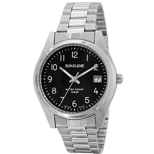 Sun Flame MJG-B01-BK Japanese Quartz Movement Water Resistant Stylish Design Durable Stainless Steel