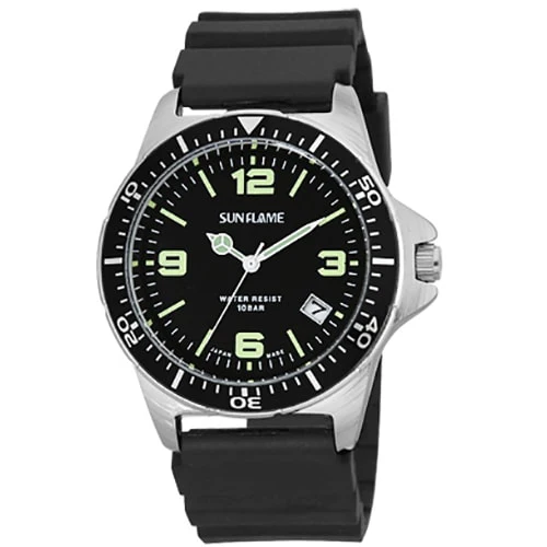 Sun Flame MJG-B03-BK Japanese Quartz Movement Stylish Design Water Resistant Durable Stainless Steel