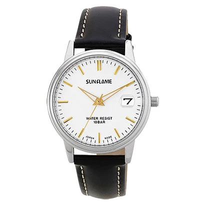 Sun Flame MJG-D09-BK Silver/Black Leather Band Men's Watch Stylish Design Water Resistant Quartz Movement Elegant