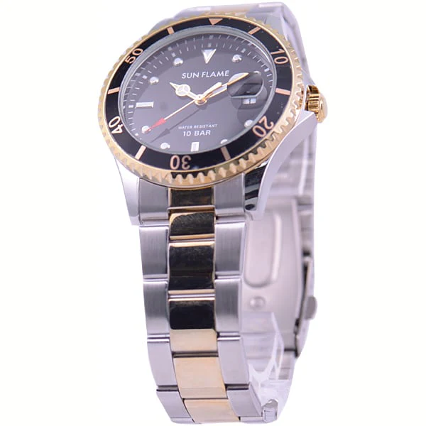 Sun Flame MJG-N37-TBK Stylish Design Waterproof Stainless Steel Quartz Movement Scratch-Resistant Glass