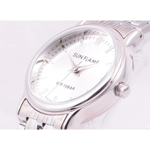 Sun Flame MJG-X02-S Stylish Quartz Men's Watch Water Resistant Durable Design Elegant Stainless Steel Band
