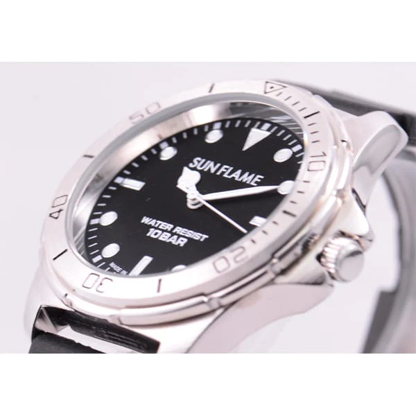 Sun Flame MJG-X11-BK Stylish Quartz Men's Watch Water Resistant Durable Design Sleek Black Finish