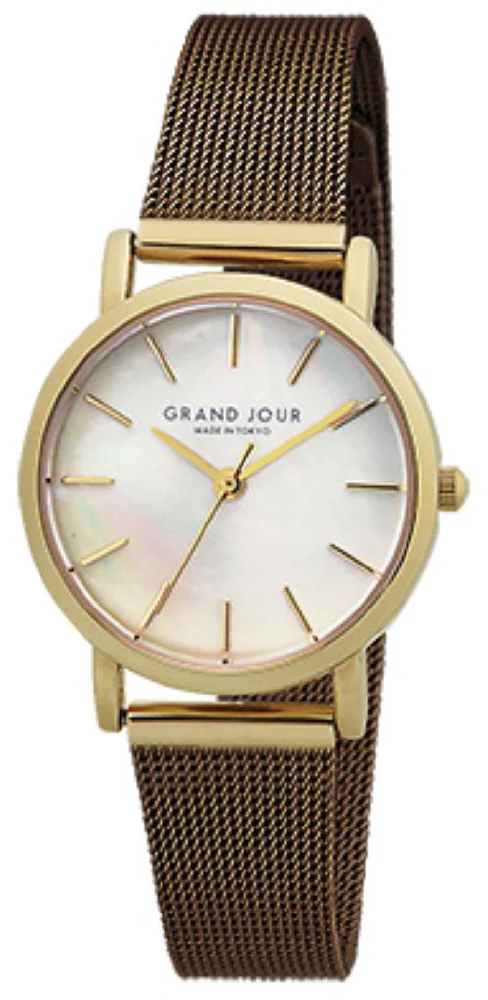 Sun Flame MJGJUA01-AG Fashion Watch GRAND JOUR Made in Tokyo Stylish Black Gold Design Water Resistant Elegant Timepiece